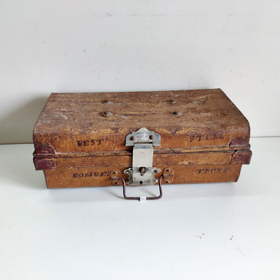 1940s Vintage Primitive Best Steel Treasure Trunk Box Old