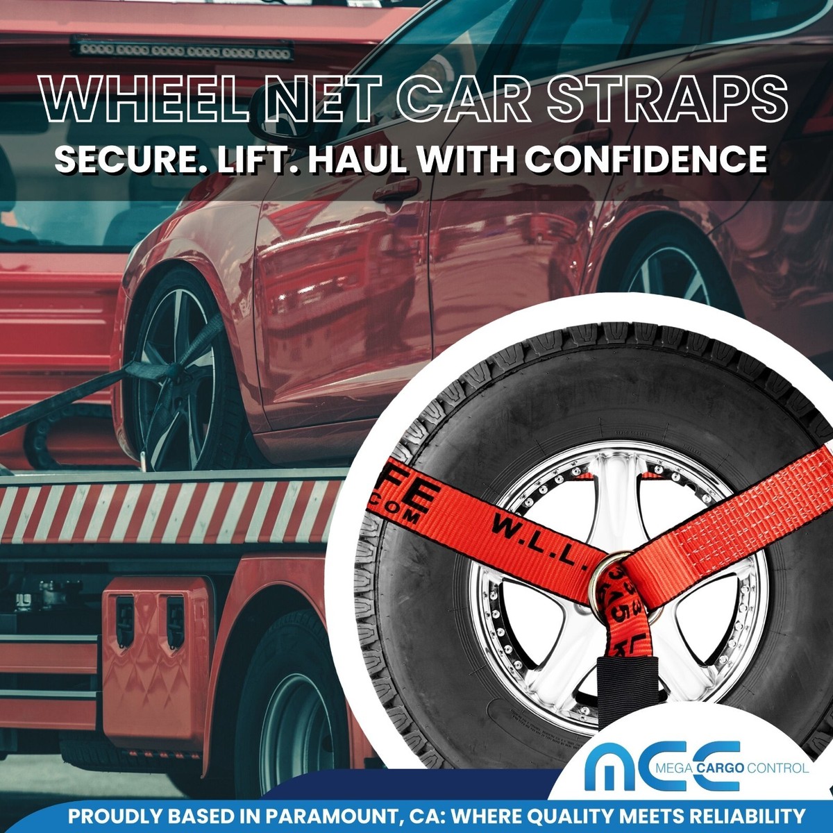 Lifting Straps With D Rings Mega Cargo Control 2" X 10' 4 Set Wheel Lift , O Ring Towing Straps With Heavy Duty Ratchet Buckles, Swivel J Hook, &amp; Sleeve Protectors