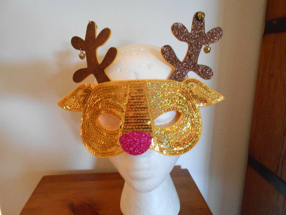 2 Adult Christmas Reindeer Masks Felt, Glitter and Sequins 7" across - Image 2 of 4