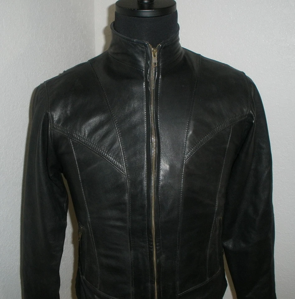 Chaqueta de motociclista negra con cremallera flexible para mujer 10 WALTER DYER IS LEATHER HECHA EN EE. UU. Foto 3 de 4