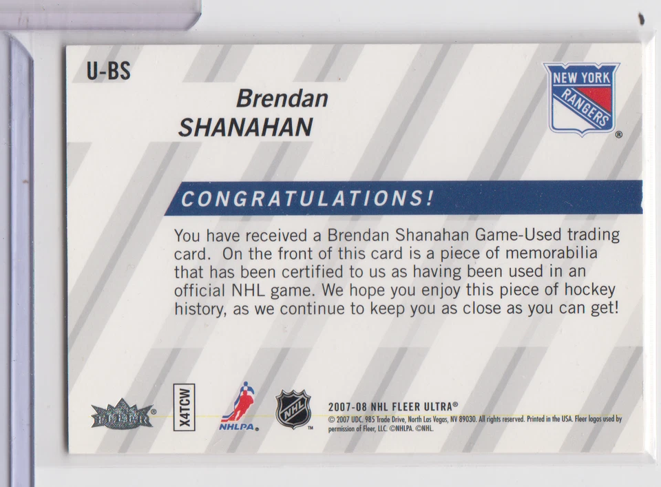 Brendan Shanahan Rangers 2007-08 Fleer Ultra Patch #U-BS 071022AZCD96 - Image 2 of 2