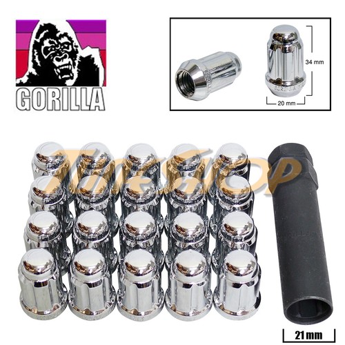 Gorilla 24-Piece Spline Lock Lug Nut Set - M12x1.5 Acorn, Chrome Close Ends