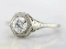 1.15CT White Round Cut Simulated Damond Antique Art Deco Wedding 925 Silver Ring