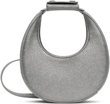 Staud Women Leather Moon Bag Good Night Glitter Finish Adjustable Strap Diamond