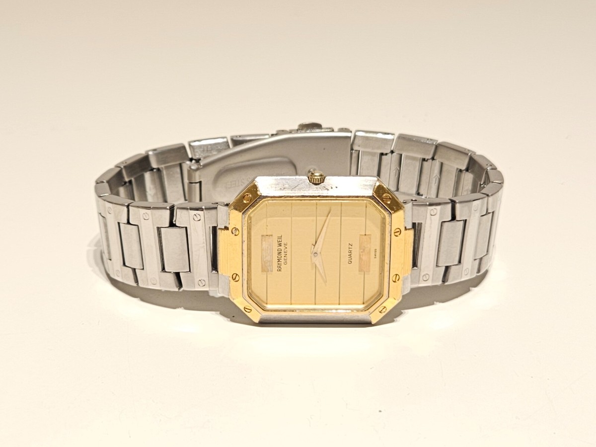 VINTAGE RARE RECTANGLE MEN'S TWO TONE ST. STEEL QUARTZ WATCH