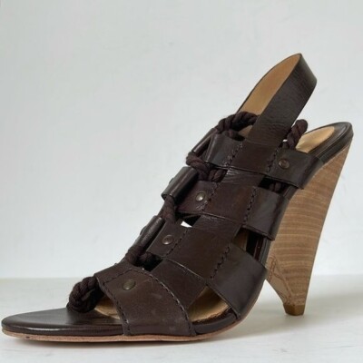 Womens Genuine Leather Gladiator Sandals Heels Brown size 10M