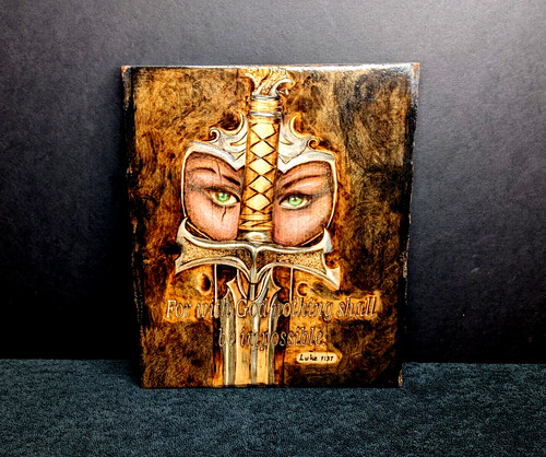 Wood Live Edge Luke 1:37 Wall Hanging Warrior with Sword 11.5"