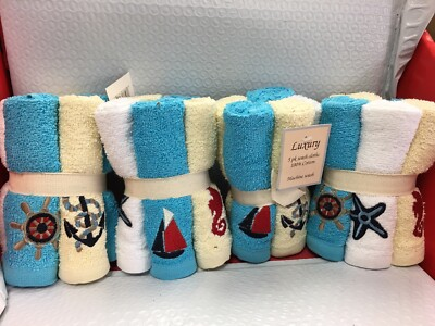 #ad Luxury Wash Cloths 20 Pack Nautical Theme Beach Design 100% Cotton For Decor $19.99