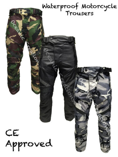 Black Grey Green Camo CE Armoured Motorbike Waterproof Motorcycle Trousers Pants - Picture 1 of 10