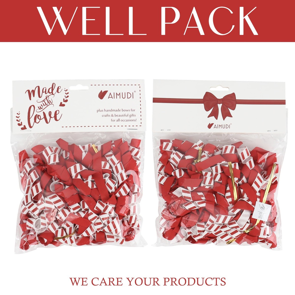 48 Pcs Christmas Gift Bows - Self-Adhesive Curly Tinsel Bows For Holiday Present Wrapping In Red & White