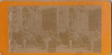 1900 STEREO VINTAGE PRINT PHOTOGRAPH Fontana Di Trevi ROMA OTTOMAN RARE STAMP