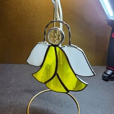 VTG Stained Glass Angel Yellow and White 4" Suncatcher