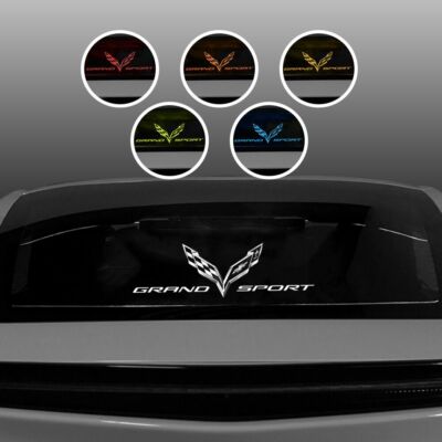 For 14-19 Coupe Corvette C7 Grand Sport Text Flag Logo WHITE