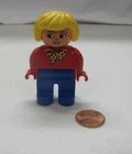 Lego Duplo Blonde Woman Lady Mom 2.5" Figure Red Blouse W/ Scarf Vintage #2