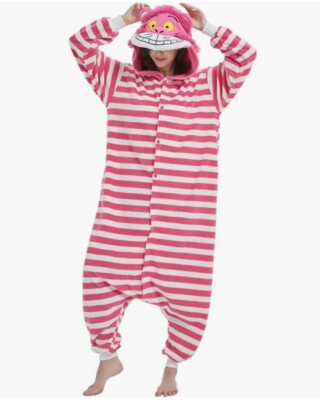 Pink Cheshire Cat Unisex Adult Custome Pajamas One Piece Jumpsuit (Large)