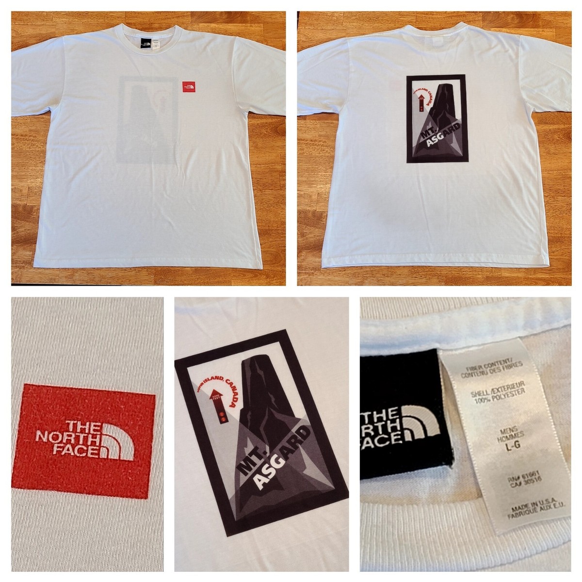 Vtg 90s The North Face TNF Box Logo Mt Asgard T-Shirt Made