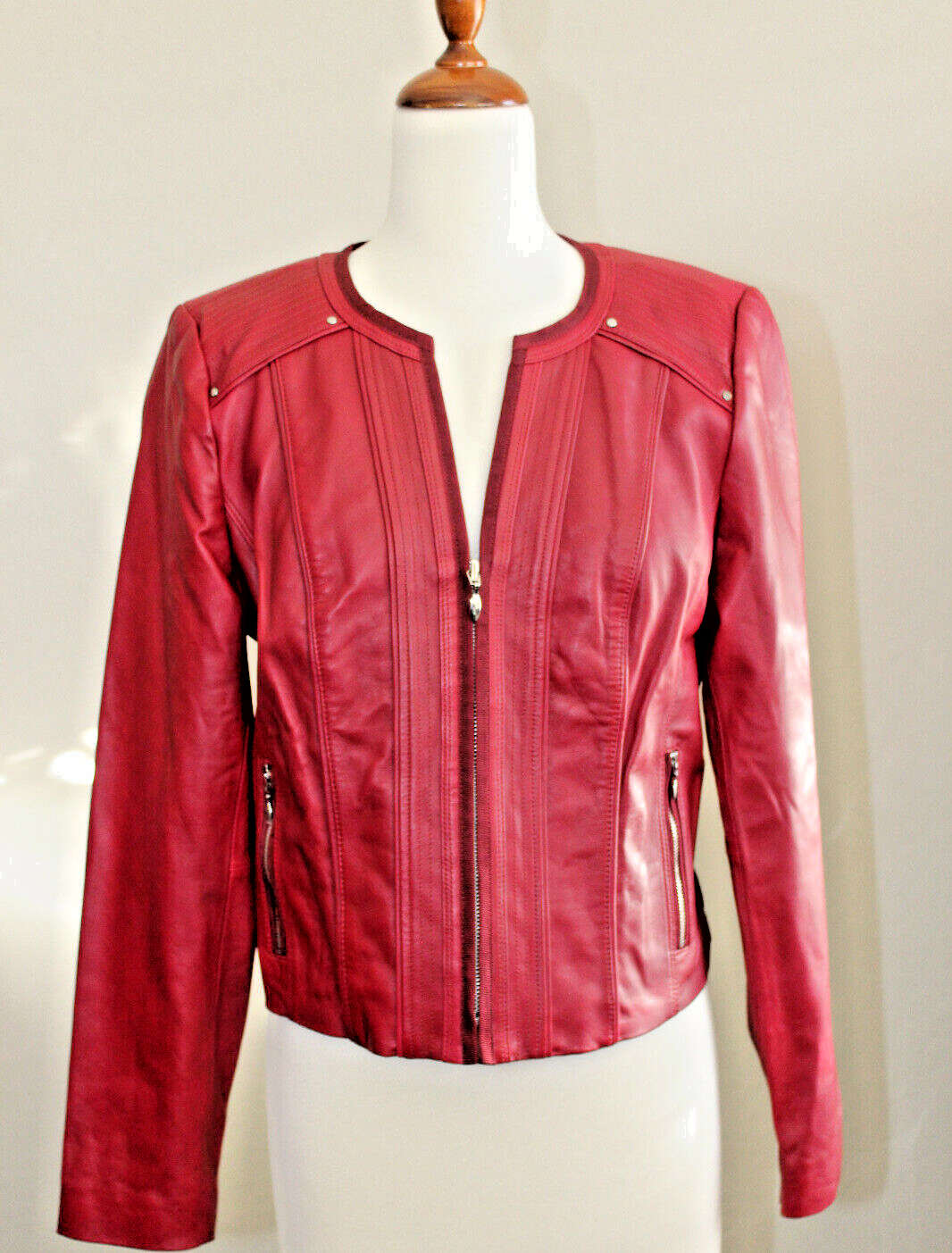 White House Black Market Red Leather Hip Length Jacket NWT | eBay