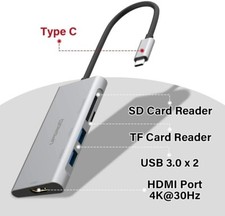 USB C to HDMI Hub, Type C 5 in 1 Adapter, 2 USB 3.0 Ports, 4K 30Hz HDMI, SD/TF
