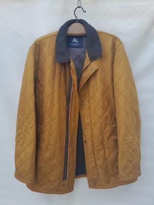 Burberry Jacket Mens XL Mustard Diamond Quilted Coat Fleece