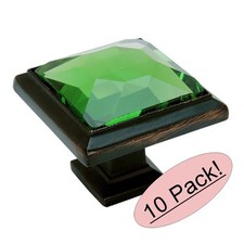 10 Pack Cosmas 5883ORB-Em Oil Rubbed Bronze Emerald Glass Square Knob