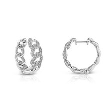 Diamond Link Earrings 14K White Gold Hoops 0.44 CT Round Cut Natural Pave Set