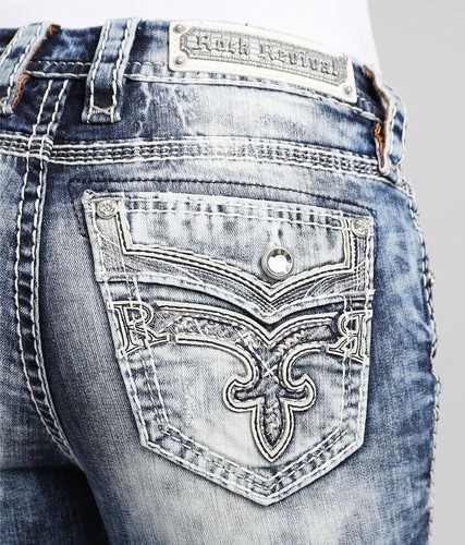 🤘NeW!!🥰 ROCK REVIVAL KATYDID ACID WASH EMBROIDERED SKINNY JEANS 27 - Picture 10 of 20