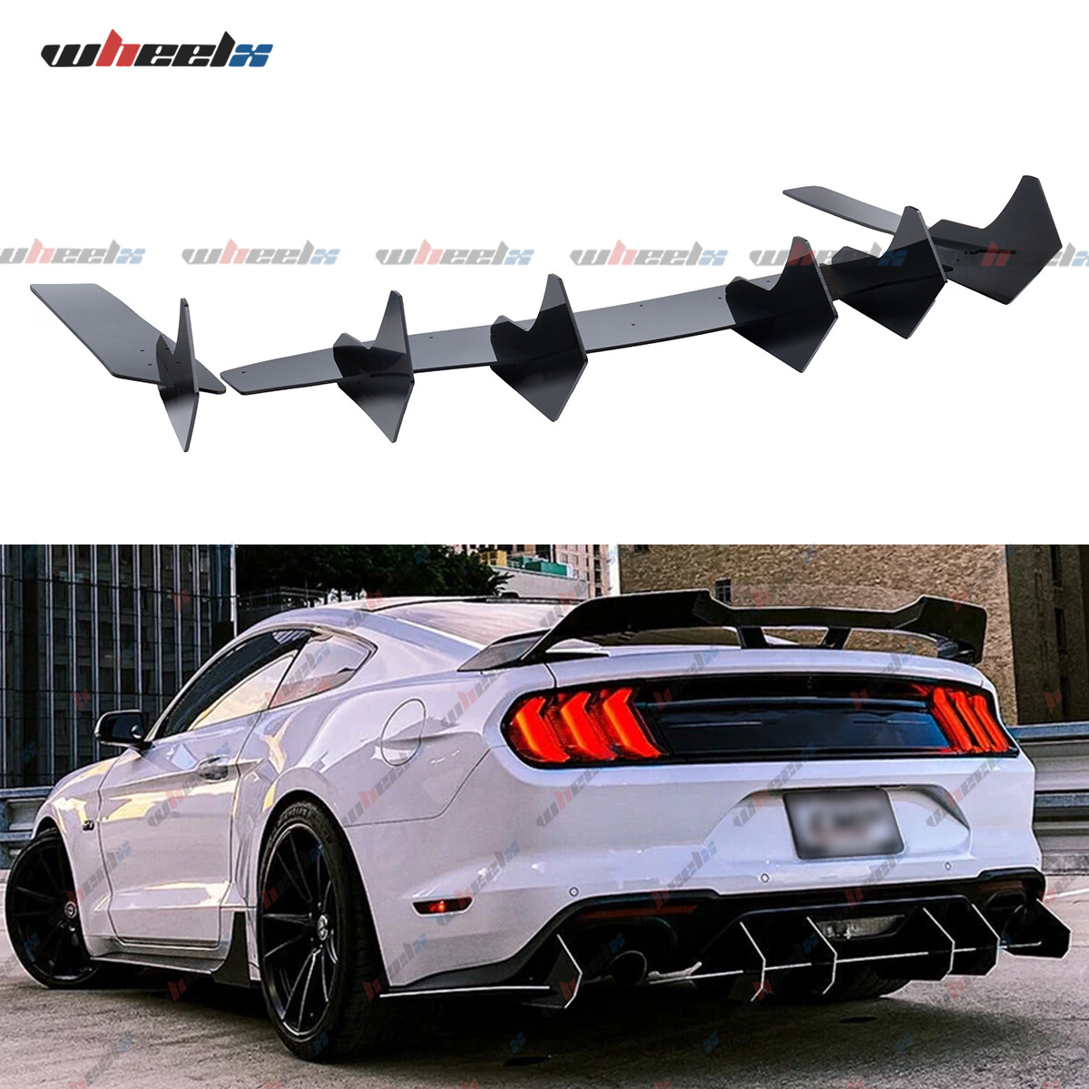 V2 Style Glossy Black Rear Diffuser & Side Splitter For Ford Mustang 2015-2023