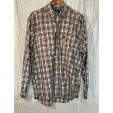 Wrangler Riggs Workwear Gray Orange Plaid Long Sleeve Shirt XL