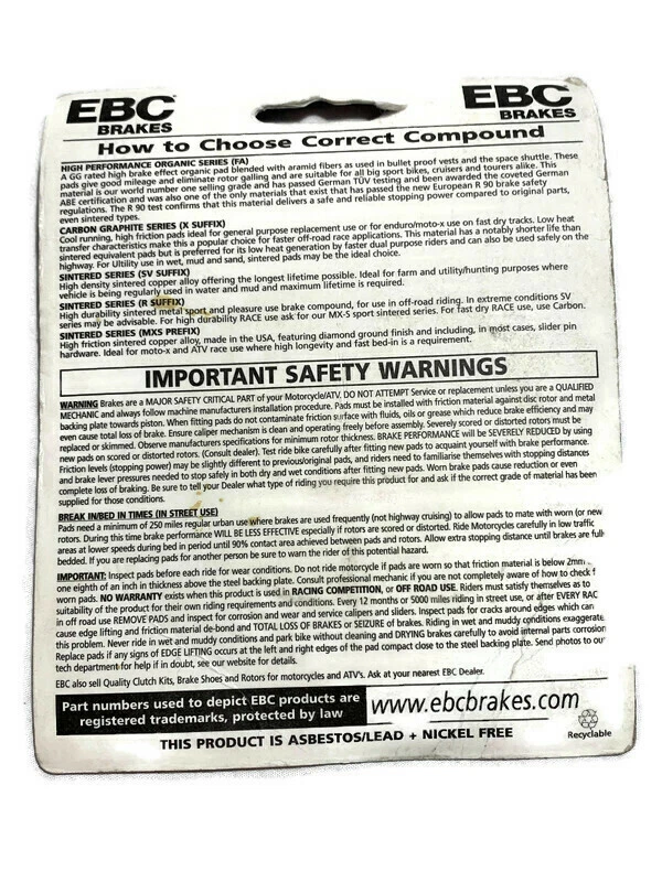 Pastillas de freno nuevas EBC para Yamaha Rhino 450 660 700 FA497X Foto 2 de 2