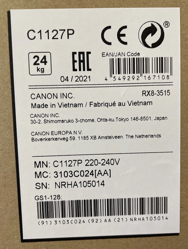 Brand New OEM Canon C1127P Printer 220V RX8-3515 - Image 2 of 3