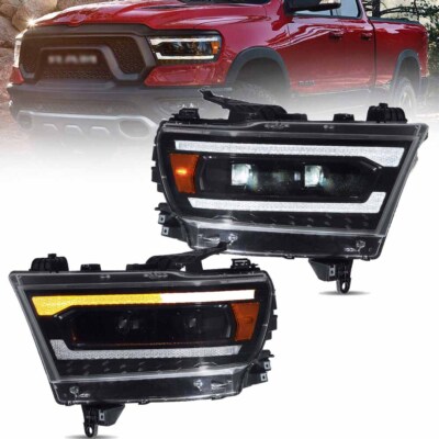 Pair FULL LED Projector Headlights For 2019-2023 RAM 1500 Animation&Sequential
