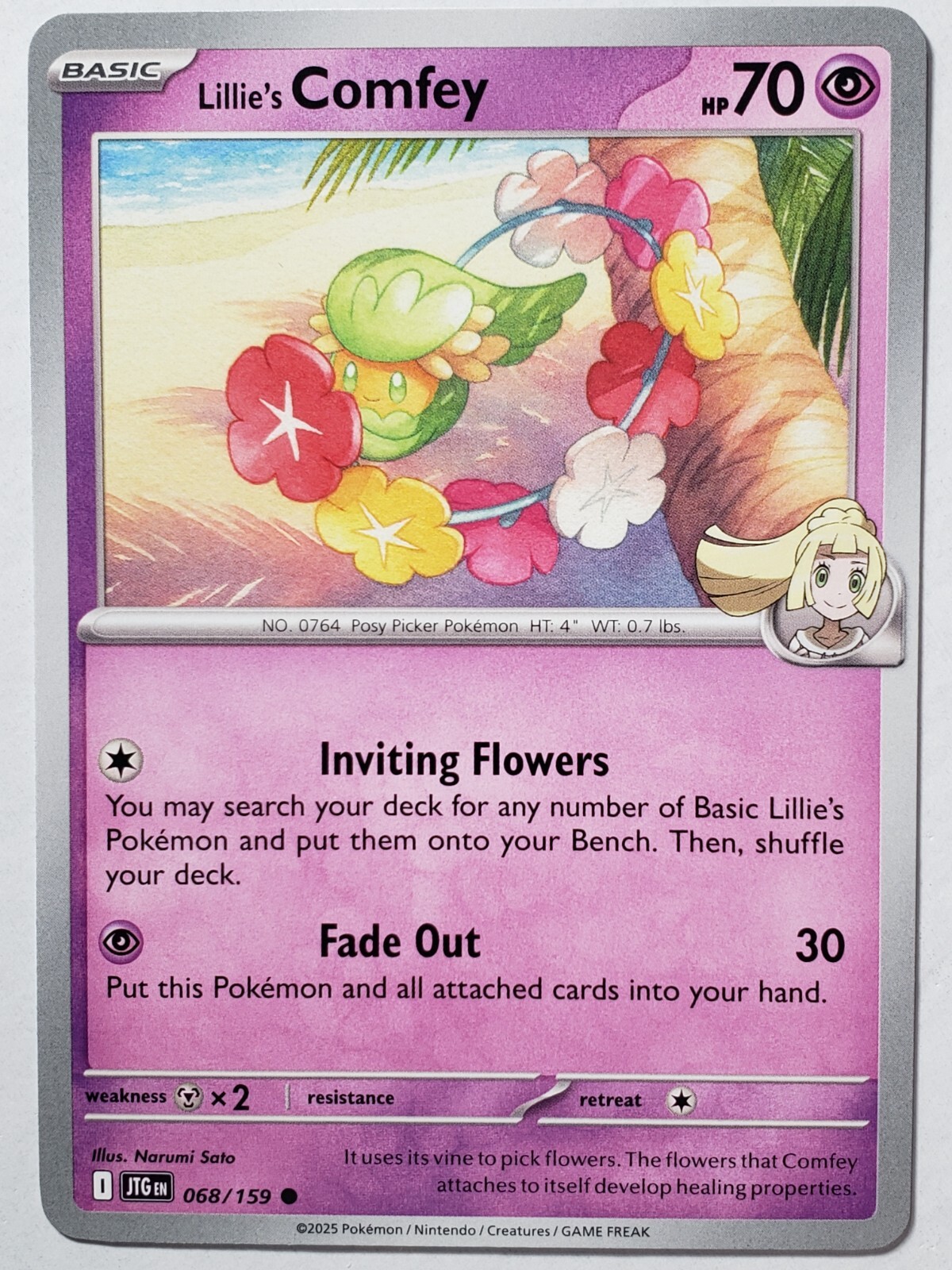 Lillie's Comfey 068/159 NM / M - Journey Together Pokemon Card - Narumi Sato Art