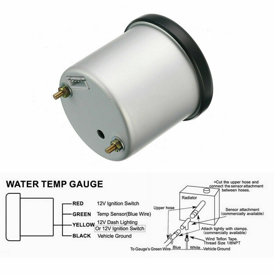 Temperatuurweergave 12 V, auto watertemperatuurmeter, 2 inch 52 mm universel LED digitale instrument gereedschap