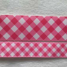 Preppy pink white diagonal check Palm beach grosgrain ribbon 5/8" 7/8" 1.5"