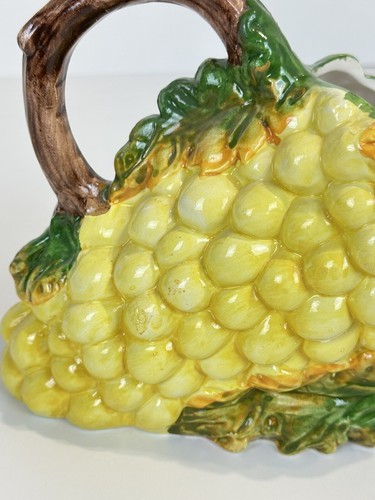 Vtg Ceramic Yellow Grapes Pitcher Jug Italy Mid Century Modern Hand Painted 11x9 - Picture 16 of 24