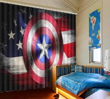 Captain America 3D Blockout Photo Curtain Print Curtains Fabric Kids Window