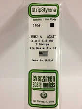 Evergreen # 199  Styrene Strip  .250x.250" (3) A Scale