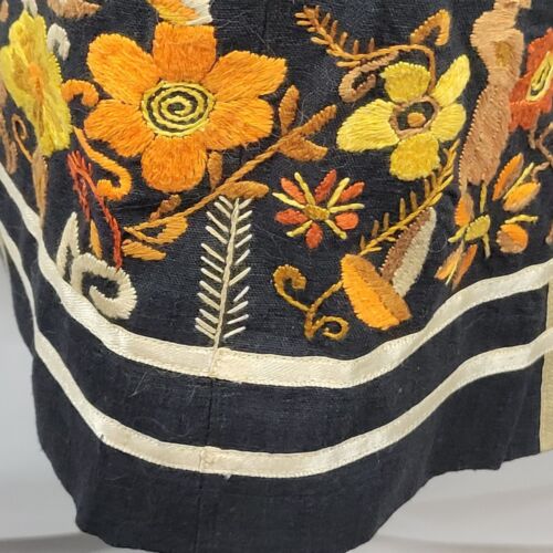 Midi Dress Designer Josefa Ibarra "Miraflores" Hand Embroidered Vtg Caftan Black - Picture 19 of 24