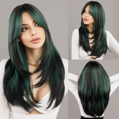 Synthetic Green Wigs for Women Middle Part Wavy Hair Wig Heat Resistant  Fiber