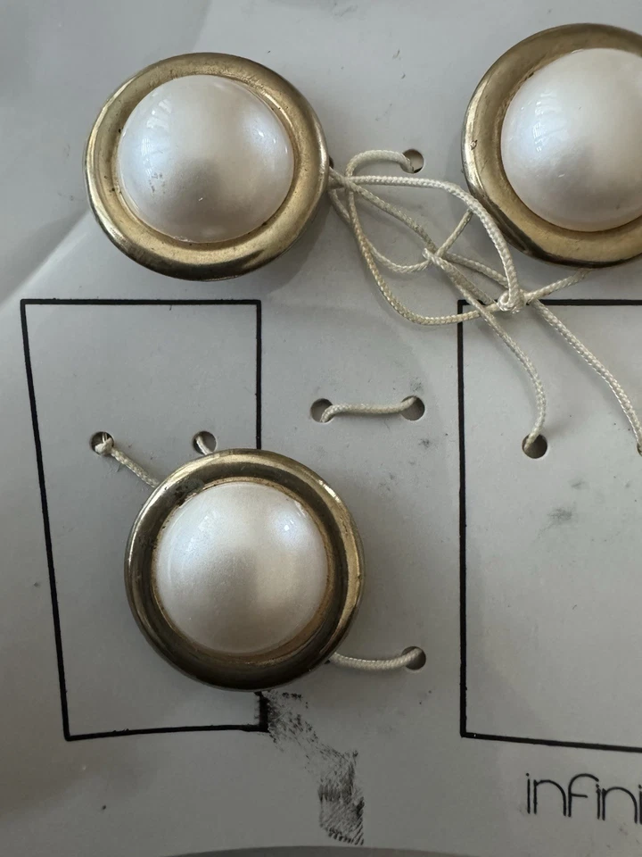 Vintage Button Covers Faux Pearl with Gold Tone Metal Set Of 4 by Infinity - Image 3 of 4