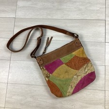 FOSSIL Leather Suede Lyla Patchwork Crossbody Shoulder Bag Purse Boho