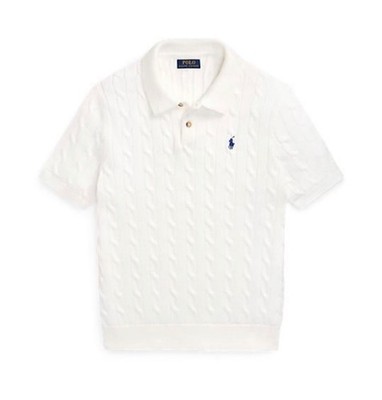 NWT Polo Ralph Lauren WHITE Cotton Cable Knit Polo-Collar Short