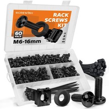 60 Pack M6 x 16mm Rack Screws Kit  Black  , Cage Nuts, Washers and C