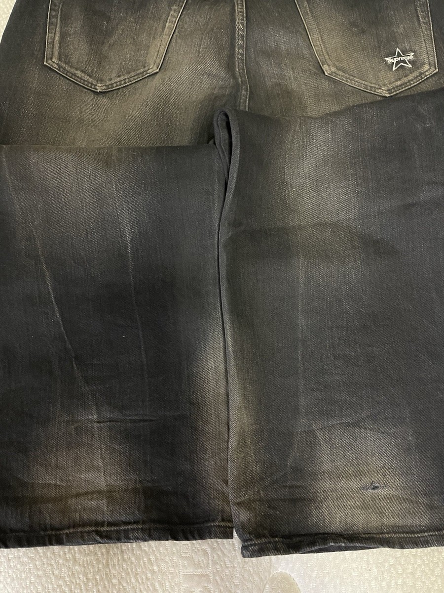 Supreme distressed loose fit Japanese selvedge jeans Black Denim