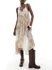 Free People First Date Silky Ivory Floral Lace Maxi Slip Dress Size Small NWT