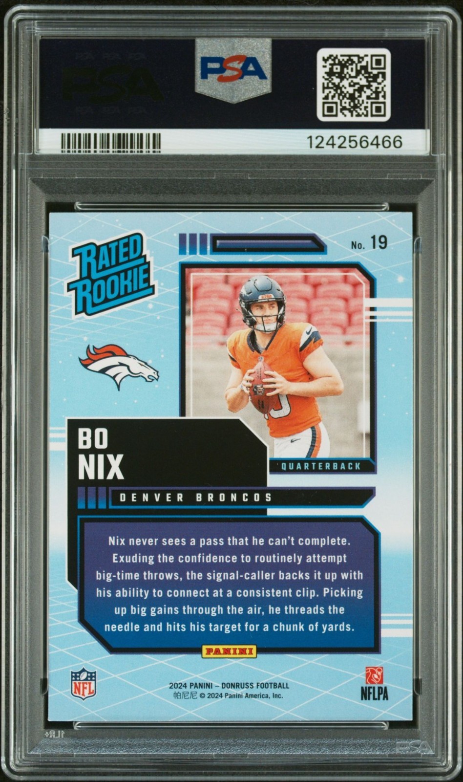 Panini 2024 Donruss Football Bo Nix Rated Rookie Retro #19 Broncos PSA 8.5 view 2