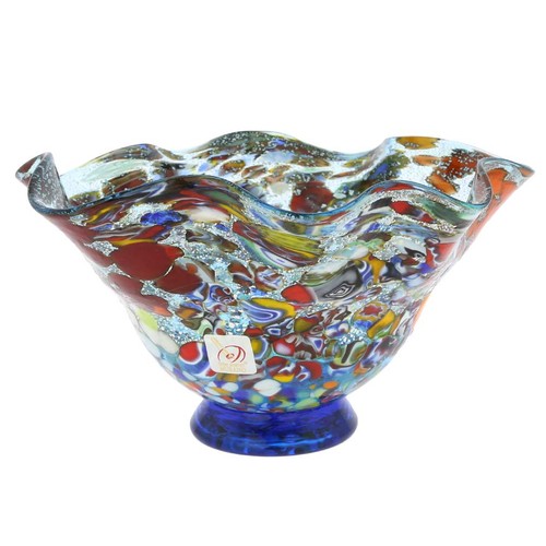 GlassOfVenice Murano Glass Millefiori Fazzoletto Bowl - Silver Aqua
