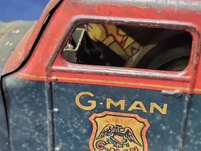 VINTAGE 1930s Louis Marx Tin Windup G-Man Pursuit Car Working