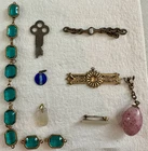 Parts… Vintage Costume Jewelry pieces. Mixed Lot Pendant Key, Chain, Brooch, Pin
