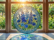 Blue Wildflower Stained Glass Suncatcher   Personalized Botanical Gift for Her